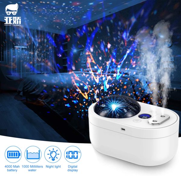 YAJIAO 1000ML Projector Air Humidifier Aroma Diffuser 4000 mAh Battery Rechargeable with Night Light for Baby Bedroom Office