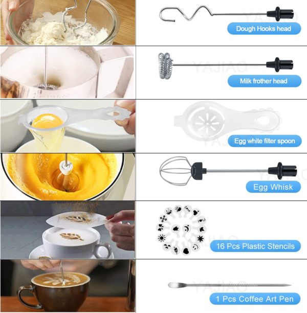 YAJIAO New Electric Mixer Blender Milk Frother Handheld With USB Charger Dock Stainless Bubble Maker Whisk For Coffee Cappuccino - Image 2