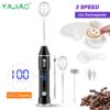 YAJIAO New LED Display Milk Frother Electric Handheld Blender USB Rechargeable 3-Speed Mixer for Coffee Egg Latte Cappuccino