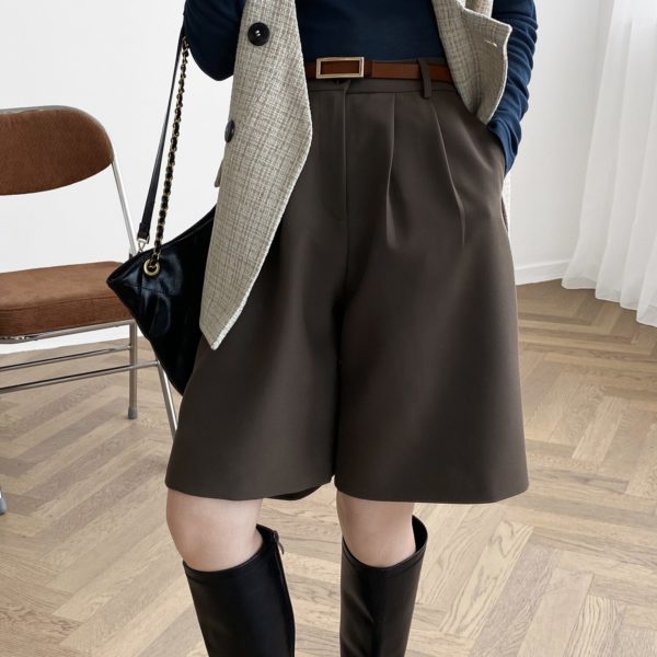 Yeeloca Autumn High Waist Straight Suit Shorts Women's Casual New Loose Solid Color Cropped Trousers Korean Suit Shorts - Image 2