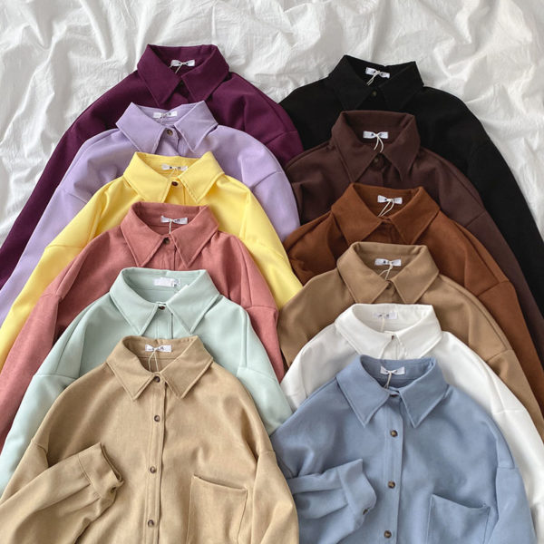 Yeeloca Spring Girl's Twelve Colors Design Shirt Office Lady Solid Lapel Blousers Korean Versatile Long Sleeve Top