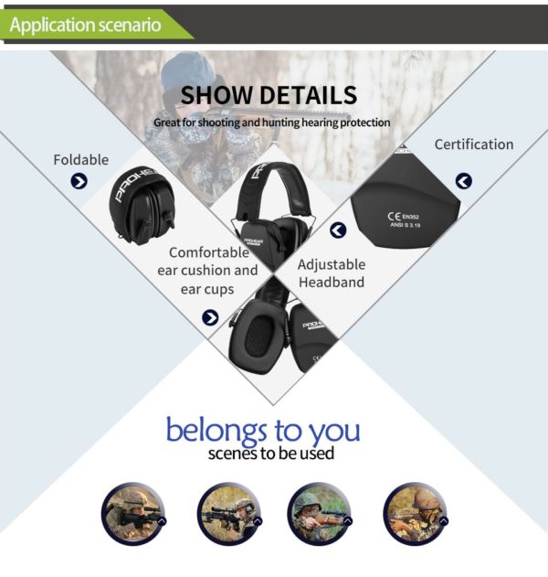 ZOHAN Noise Reduction Safety EarMuffs NRR 26dB Shooters Hearing Protection Earmuffs Adjustable Shooting Ear Protection Protector - Image 2