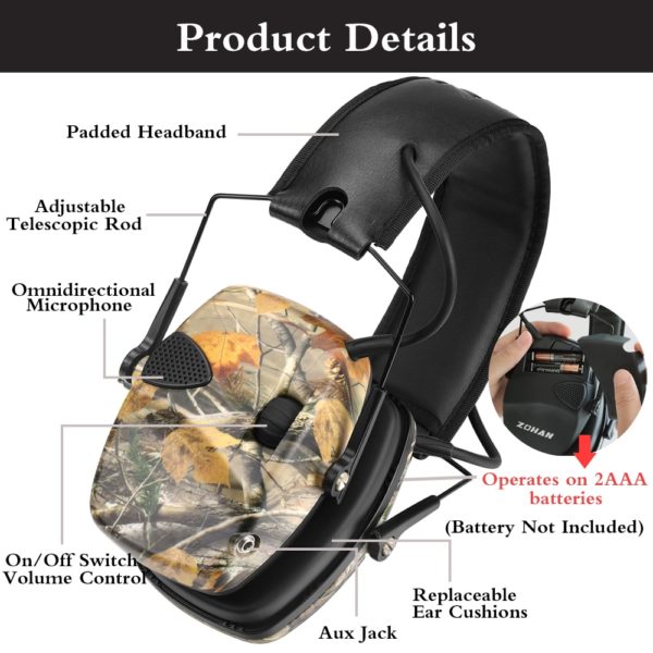 ZOHAN Tactical Electronic Earmuff for Hunting shooting headphones Noise reduction Hearing Protective Ear Protection NRR 22db - Image 5