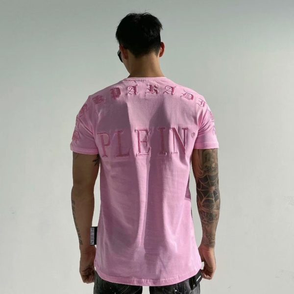 tshirt men cartoon rhinestones teddy bear plein embroidey summer casual wear cotton shortsleeve pink paradise men clothing new - Image 2