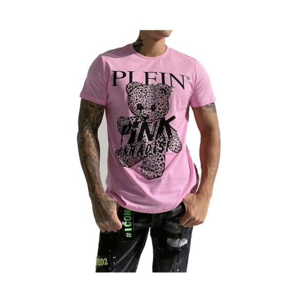 tshirt men cartoon rhinestones teddy bear plein embroidey summer casual wear cotton shortsleeve pink paradise men clothing new - Image 3