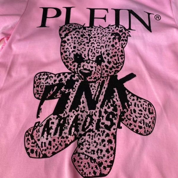 tshirt men cartoon rhinestones teddy bear plein embroidey summer casual wear cotton shortsleeve pink paradise men clothing new - Image 5