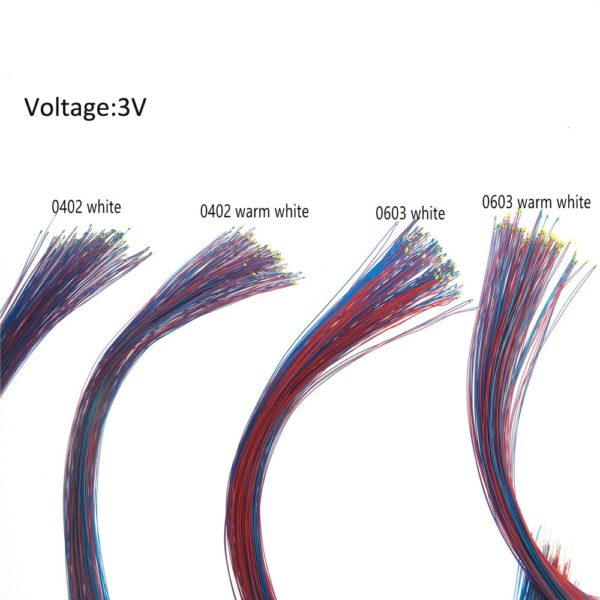 100pcs/lot 0402 0603 0805 1206 White Warm White SMD Model Train HO N OO Scale Pre-soldered Micro Litz Wired LED Leads Wires 20cm - Image 2