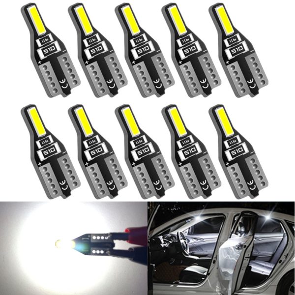 10Pcs T10 Led Canbus W5W Led Bulbs 168 194 6000K White Signal Lamp Dome Reading License Plate Light Car Interior Lights Auto 12V