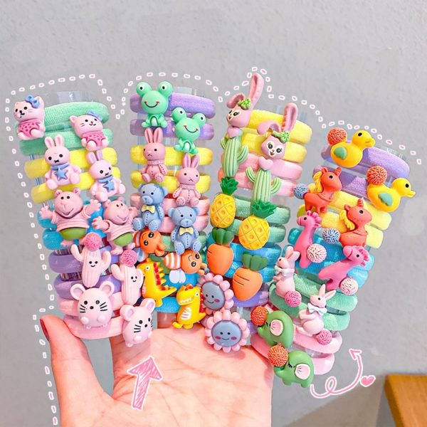 10pcs/set Animal Fruit Nylon Elastic Hair Bands Ponytail Holder for Girls Baby Rubber Gum Scrunchies Children Hair Accessories