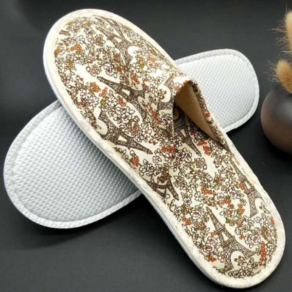 1PC Hotel Disposable Slippers Women Fashion Printed Linen Slippers Home Guest Flip Flop Beauty Wedding Room Salon Slippers - Image 2