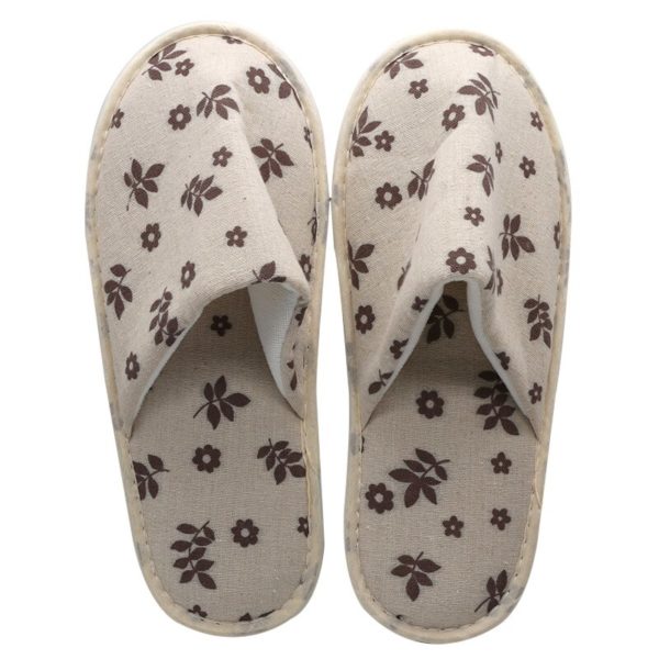 1PC Hotel Disposable Slippers Women Fashion Printed Linen Slippers Home Guest Flip Flop Beauty Wedding Room Salon Slippers - Image 4