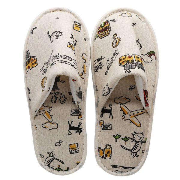 1PC Hotel Disposable Slippers Women Fashion Printed Linen Slippers Home Guest Flip Flop Beauty Wedding Room Salon Slippers - Image 5