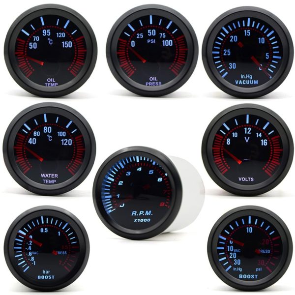 2" 52mm Smoke lens Boost gauge bar psi/Vacuum/Water temp/Oil temp/Oil pressure/Voltmeter/Tachometer RPM Car Gauge Gauge Pods