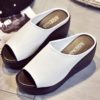 2020 Fashion Women Sandals Platform Wedge PU Leather Mules Open Toe Slides Shoes Summer Large Size Solid Black White Sandals - Image 2
