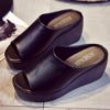 2020 Fashion Women Sandals Platform Wedge PU Leather Mules Open Toe Slides Shoes Summer Large Size Solid Black White Sandals