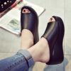 2020 Fashion Women Sandals Platform Wedge PU Leather Mules Open Toe Slides Shoes Summer Large Size Solid Black White Sandals - Image 4