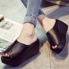 2020 Fashion Women Sandals Platform Wedge PU Leather Mules Open Toe Slides Shoes Summer Large Size Solid Black White Sandals - Image 5