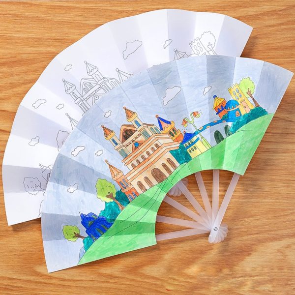 21cm Painting Summer Fan DIY Toys For Children Cartoon Animal Color Graffiti Origami Fan Art Craft Toy Creative Drawing Kids - Image 2