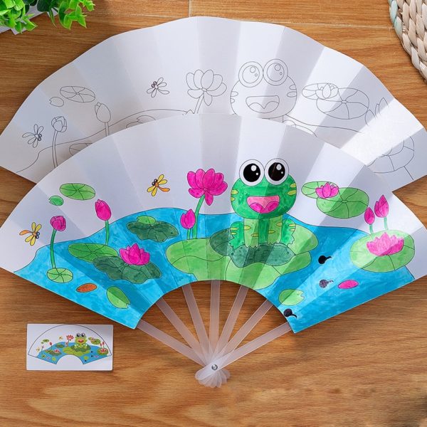 21cm Painting Summer Fan DIY Toys For Children Cartoon Animal Color Graffiti Origami Fan Art Craft Toy Creative Drawing Kids - Image 4