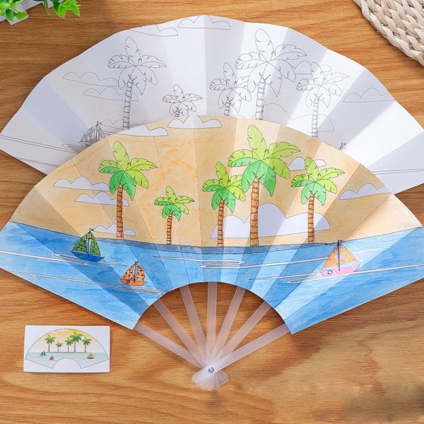 21cm Painting Summer Fan DIY Toys For Children Cartoon Animal Color Graffiti Origami Fan Art Craft Toy Creative Drawing Kids - Image 5