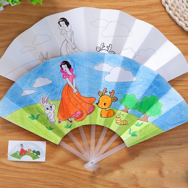 21cm Painting Summer Fan DIY Toys For Children Cartoon Animal Color Graffiti Origami Fan Art Craft Toy Creative Drawing Kids - Image 6