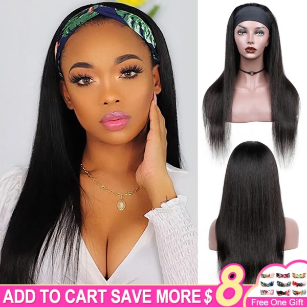 30 Inch Headband Wig Human Hair Wigs For Black Women Straight Brazilian Machine Made Remy Natural Color Wigs 130% Density