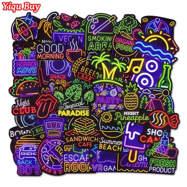 50 Pcs Cool Neon Stickers for Kids Toys Bicycle Phone Suitcase Guitar Bumper Skateboard Backpack JDM Graffiti Waterproof Sticker