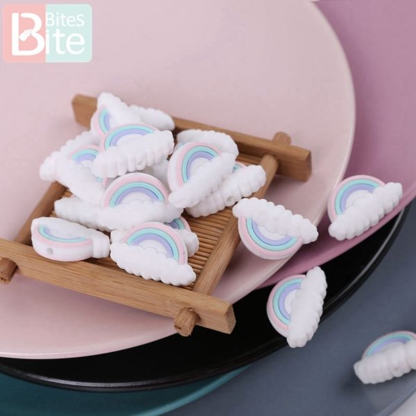 5pcs Silicone Beads Baby Teether Rainbow Cloud Tiny Rod Rodent Food Grade Teeth DIY Pacifier Chain Nursing Bracelet Baby Product