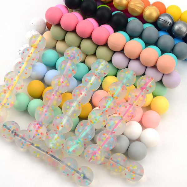 Baby Teethers 15mm 10pcs Silicone Beads Round Tie Dye Baby Teething Toddlers Toy Soft Chew Beads Food Grade Gift Pacifier Clip - Image 5