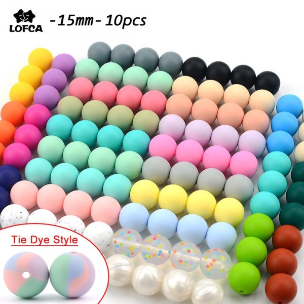 Baby Teethers 15mm 10pcs Silicone Beads Round Tie Dye Baby Teething Toddlers Toy Soft Chew Beads Food Grade Gift Pacifier Clip