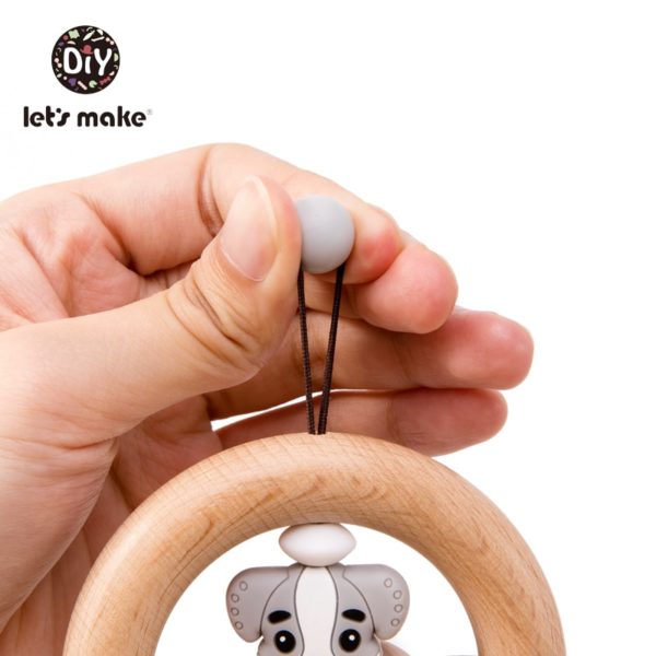 Baby Toys 1pc Silicone Beads Cartoon Rattle Teething Ring Of Beech Wood 0-12 Moths Children Christmas Gifts Stroller Let's Make - Image 3