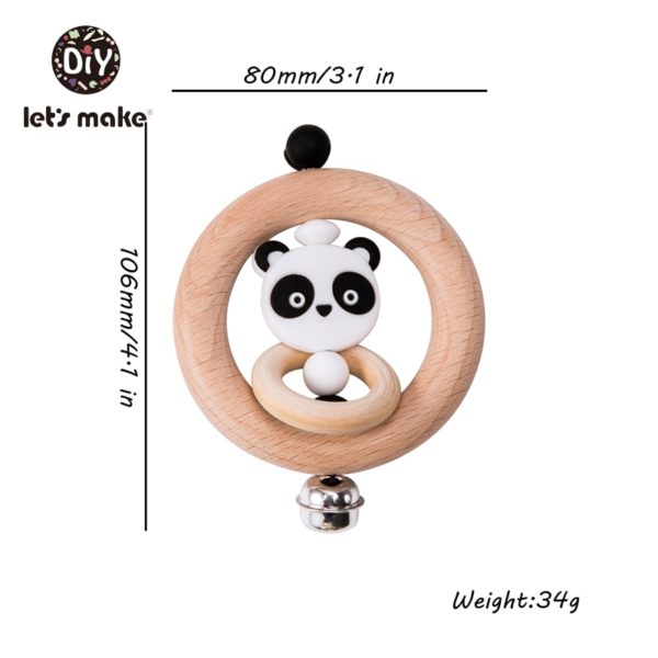 Baby Toys 1pc Silicone Beads Cartoon Rattle Teething Ring Of Beech Wood 0-12 Moths Children Christmas Gifts Stroller Let's Make - Image 4