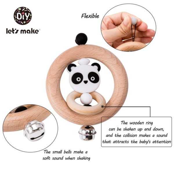 Baby Toys 1pc Silicone Beads Cartoon Rattle Teething Ring Of Beech Wood 0-12 Moths Children Christmas Gifts Stroller Let's Make - Image 5