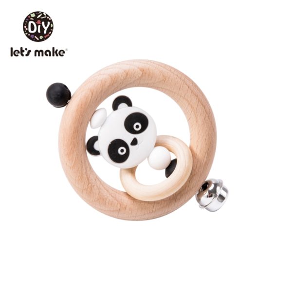 Baby Toys 1pc Silicone Beads Cartoon Rattle Teething Ring Of Beech Wood 0-12 Moths Children Christmas Gifts Stroller Let's Make - Image 6