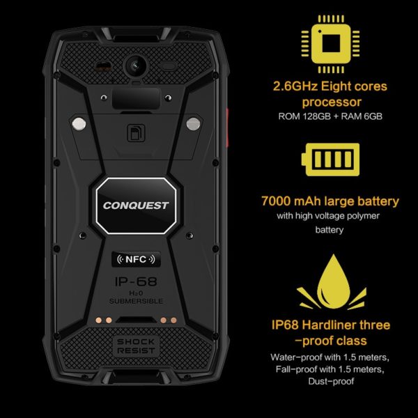 CONQUEST S11 7000mAh Rugged SmartPhone IP68 Waterproof NFC Smartphones celular Cell phone Cellphones Mobile Phones Unlocked - Image 2