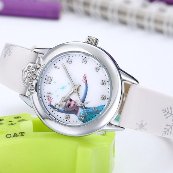 Disney Frozen Princess Pattern Children Watch Fashion Crystal Cartoon Leather Quartz Wristwatch for Girls Kids Toy Gift - Image 2