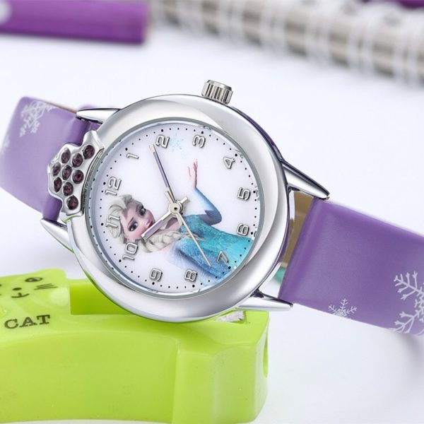 Disney Frozen Princess Pattern Children Watch Fashion Crystal Cartoon Leather Quartz Wristwatch for Girls Kids Toy Gift - Image 3