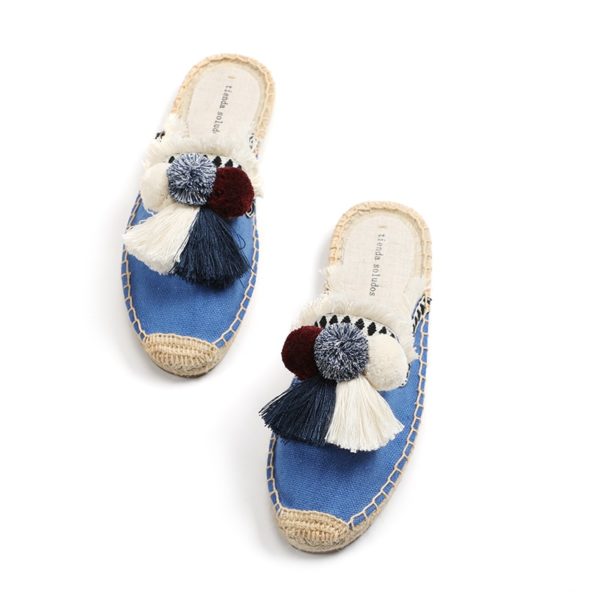 Furry Slippers Women Rubber Hemp Colors Tienda Soludos Spring Summer Tassel Fluffy Ball Canvas Mule Shoes Espadrilles Slides - Image 4