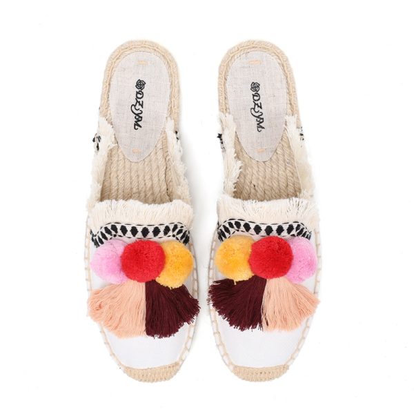 Furry Slippers Women Rubber Hemp Colors Tienda Soludos Spring Summer Tassel Fluffy Ball Canvas Mule Shoes Espadrilles Slides - Image 6