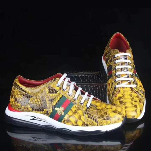 Genuine Python skin Men's Sports shoes gold color fashion leather sneaker - Image 2