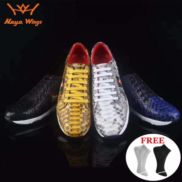 Genuine Python skin Men's Sports shoes gold color fashion leather sneaker