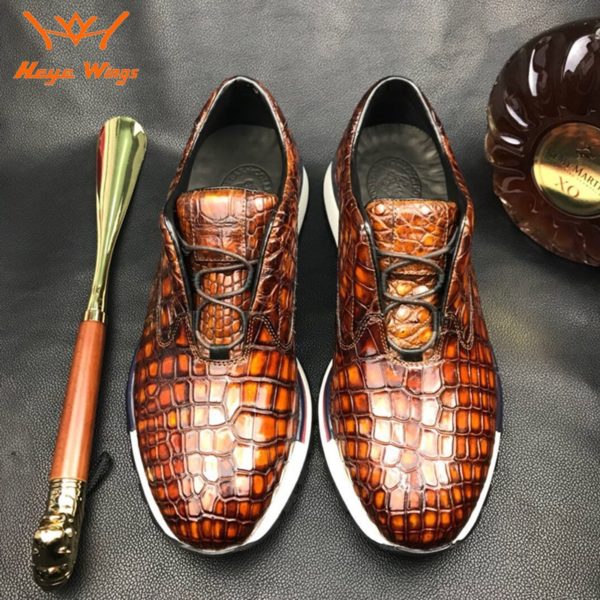 Handcrafted Men's Premium Alligator Skin Casual Sport Shoes Crocodile Leather Running Sneaker Winter Boots