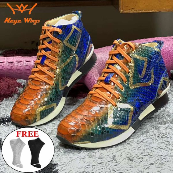 Handmade Luxury Autumn winter sports shoes Men‘s Python skin Sneaker Multi-color Leisure boots