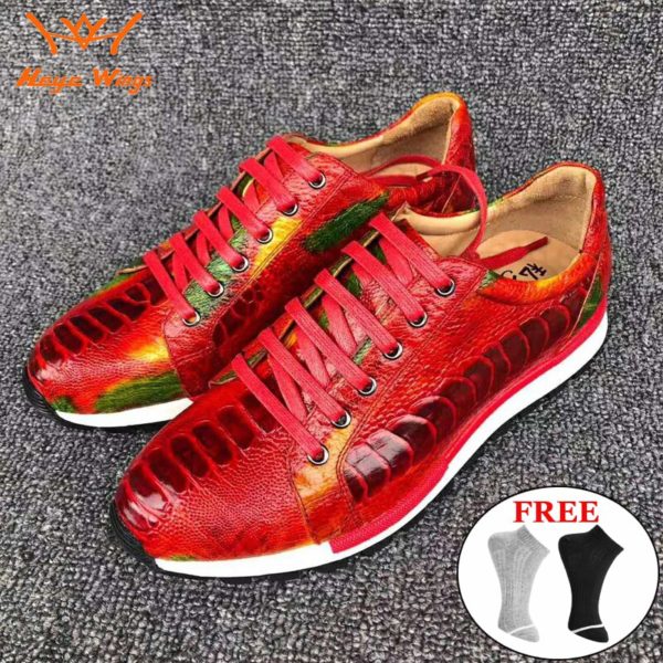 Heye Wings Brand Designer Sneaker Party Wedding Luxury Men's Leisure Ostrich Shoes Exotic Casual leather sport shoes