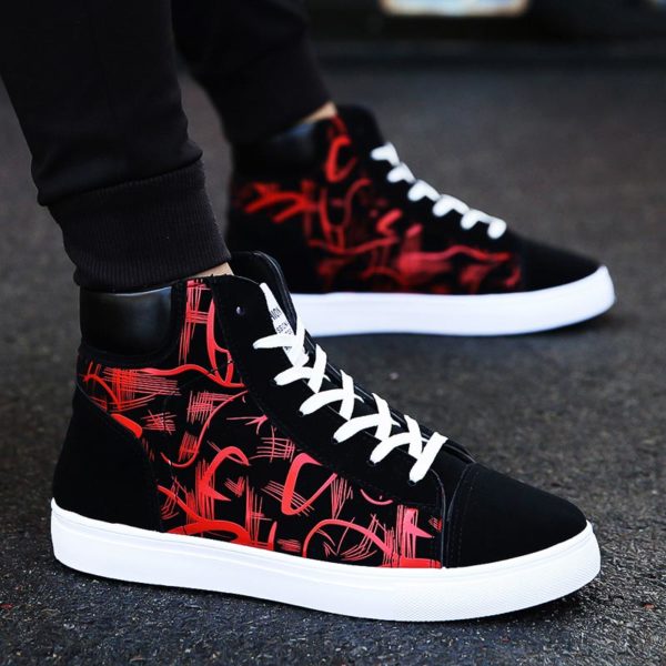 High-top Sneakers Male Sports Shoes Man Leather PU Man Running Shoes Shoes Sport Black Red Fitness Arena Basket Trainers E-347 - Image 2