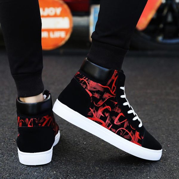 High-top Sneakers Male Sports Shoes Man Leather PU Man Running Shoes Shoes Sport Black Red Fitness Arena Basket Trainers E-347 - Image 3