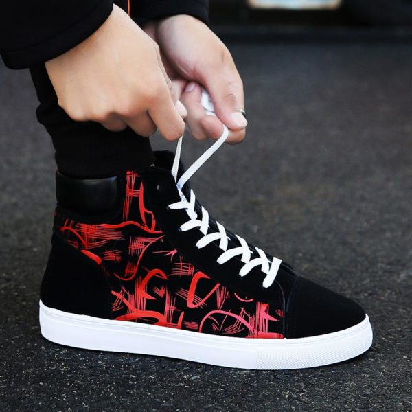 High-top Sneakers Male Sports Shoes Man Leather PU Man Running Shoes Shoes Sport Black Red Fitness Arena Basket Trainers E-347