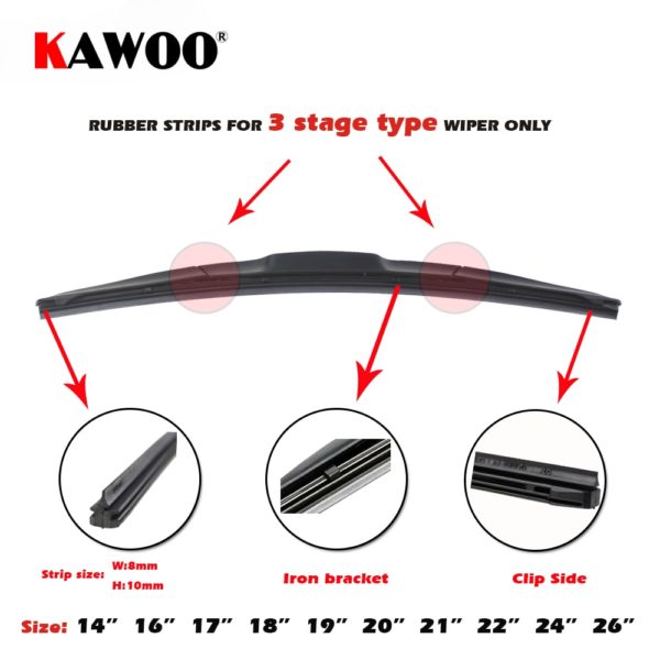 KAWOO Car Vehicle Insert Rubber strip Wiper Blade (Refill) 8mm Soft 14" 16" 17" 18" 19" 20" 21" 22" 24" 26" 28" 1pcs Accessories - Image 3