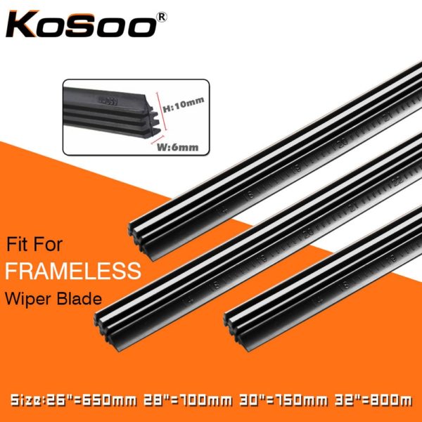 KOSOO 2PCS Vehicle Windshield Insert Natural Rubber Car Wiper Blade Strip (Refill) 6mm 26"28"30"32" Frameless Wiper Accessories