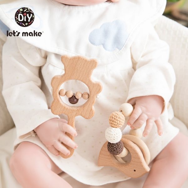 Let's Make 2PCS/Set Bed Bell Baby Toys Teether Wooden Rattles Bracelet Pacifier Chain Rodent Beading Beech Musical Newborn Toys - Image 2